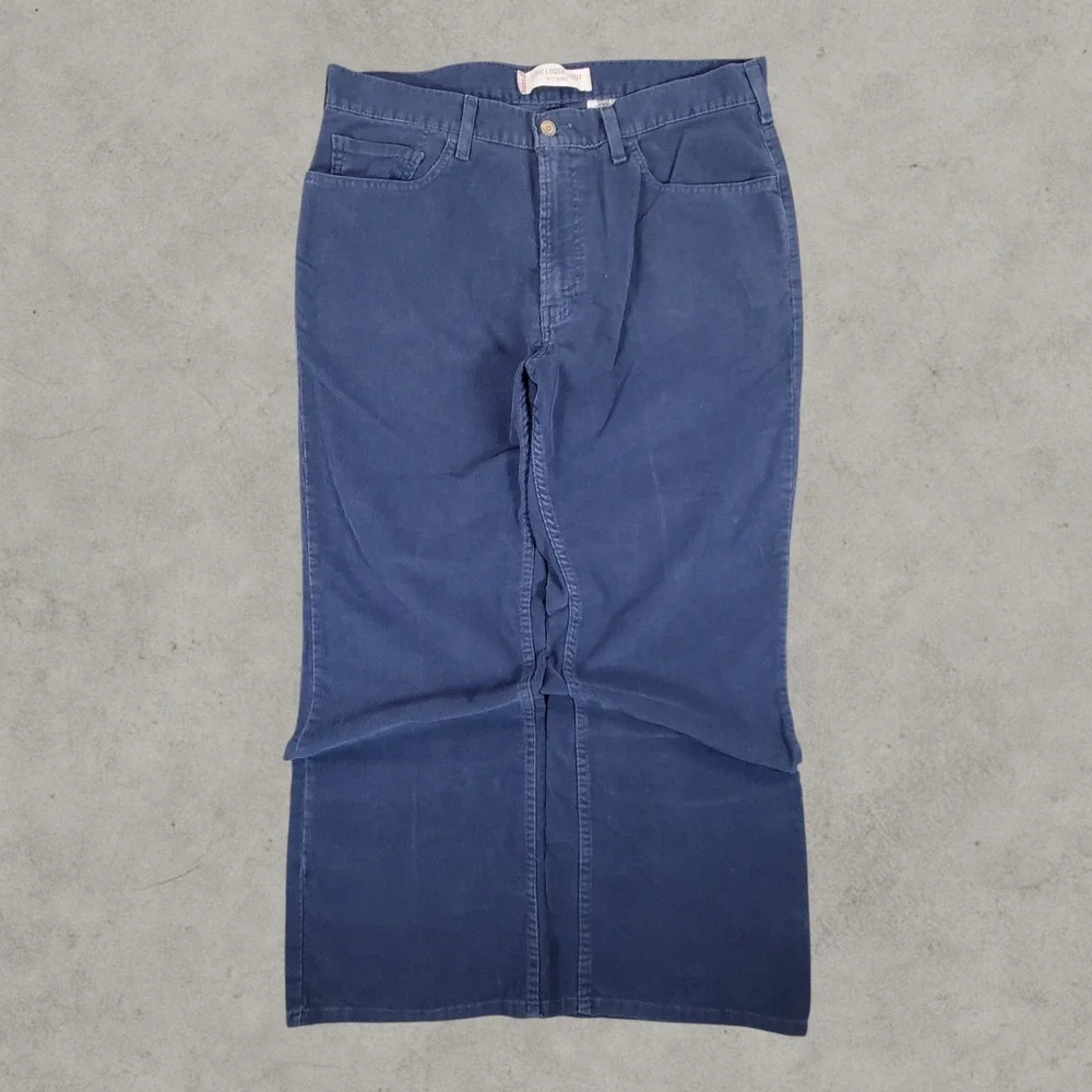 Levi's 567 Low Loose Boot Corduroy Pants Mens 36x30 Navy Blue Baggy Wide Leg USA